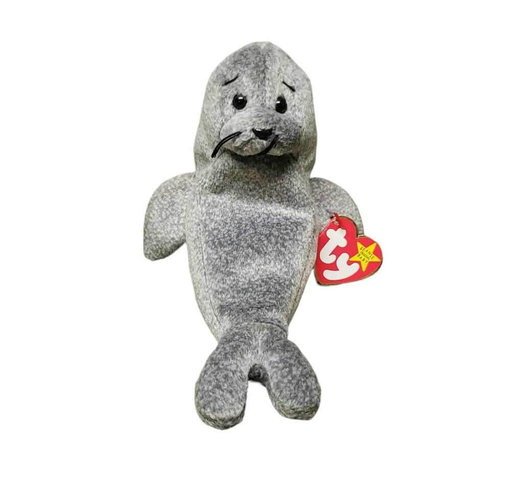 TY Beanie Babies Slippery The Brave Gray Seal Plush Stuffed Animal